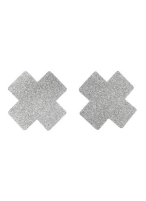Paire de cache tétons adhésifs croix pailletée blanc - NP-1048WHT